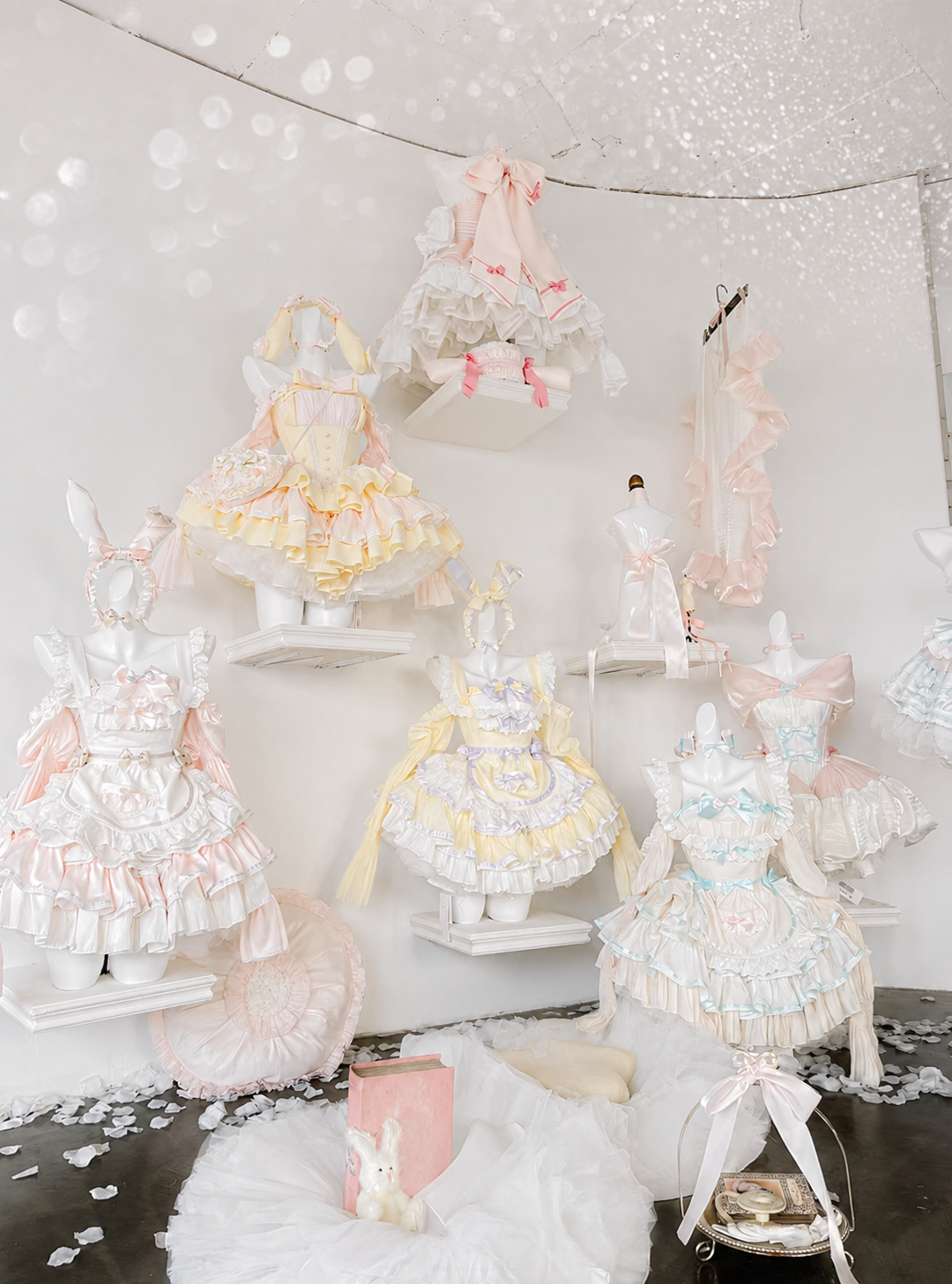 Antique Maid Dress Set Bunny Collection with Pastel Vintage Lolita Maidcore Style - PoshePose Global