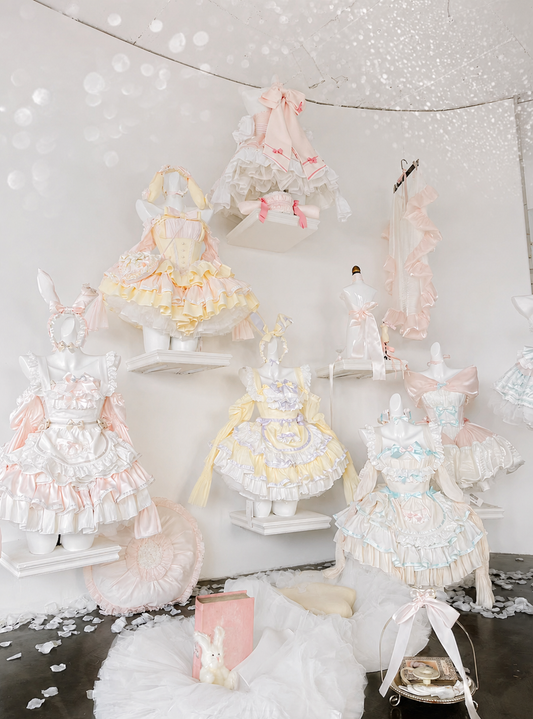 Antique Maid Dress Set Bunny Collection with Pastel Vintage Lolita Maidcore Style - PoshePose Global