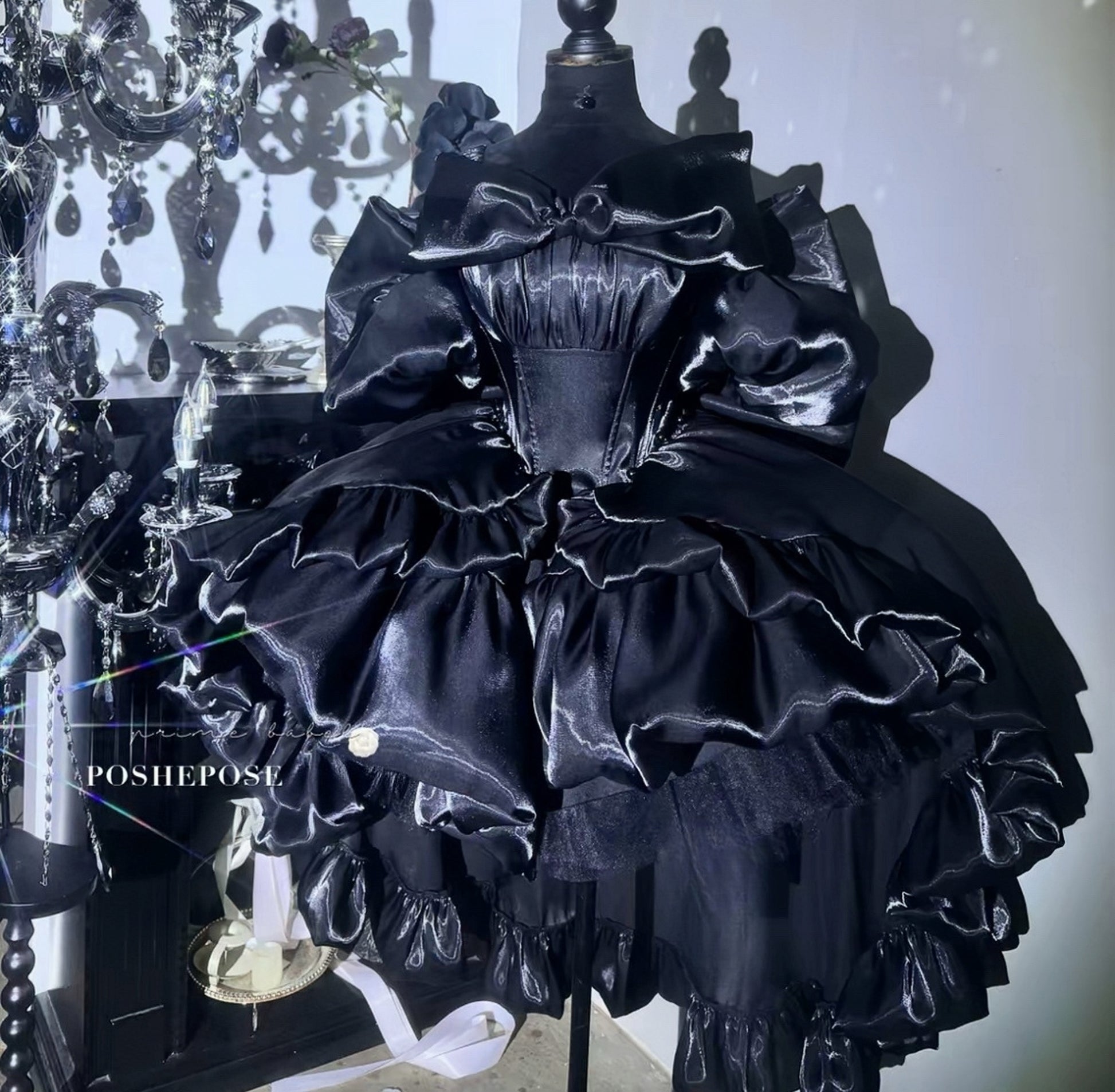 Limited edition Obsidian Princess Dress with romantic gothic style and princess-inspired fashion by Posheposeglobal.