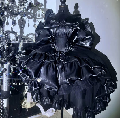 Limited edition Obsidian Princess Dress with romantic gothic style and princess-inspired fashion by Posheposeglobal.