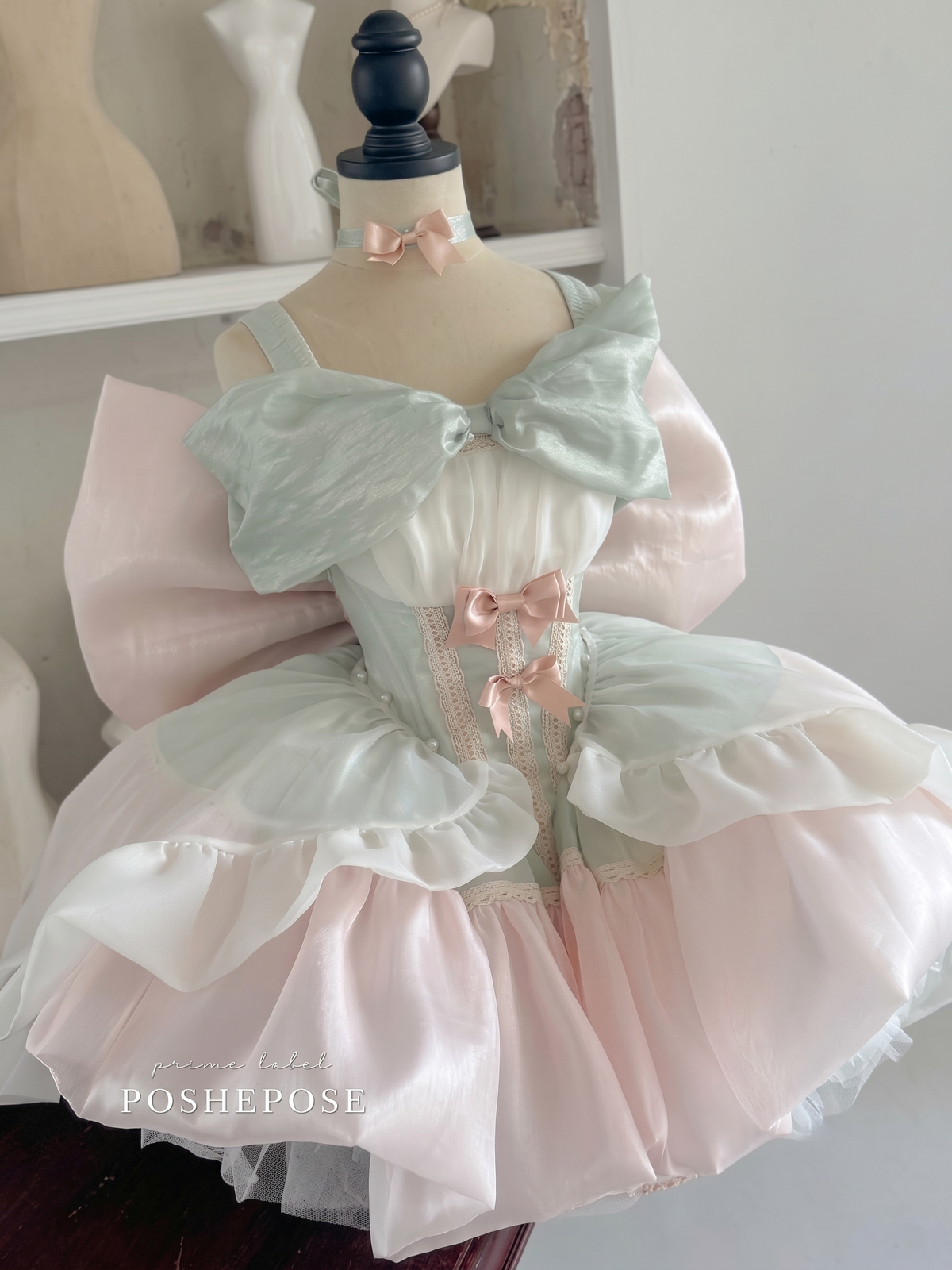 Romantic Cherry Tea Party Lolita dress with oversized back bow and tiered skirt