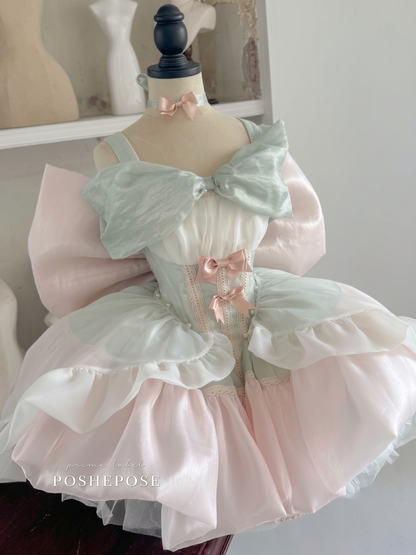 Romantic Cherry Tea Party Lolita dress with oversized back bow and tiered skirt