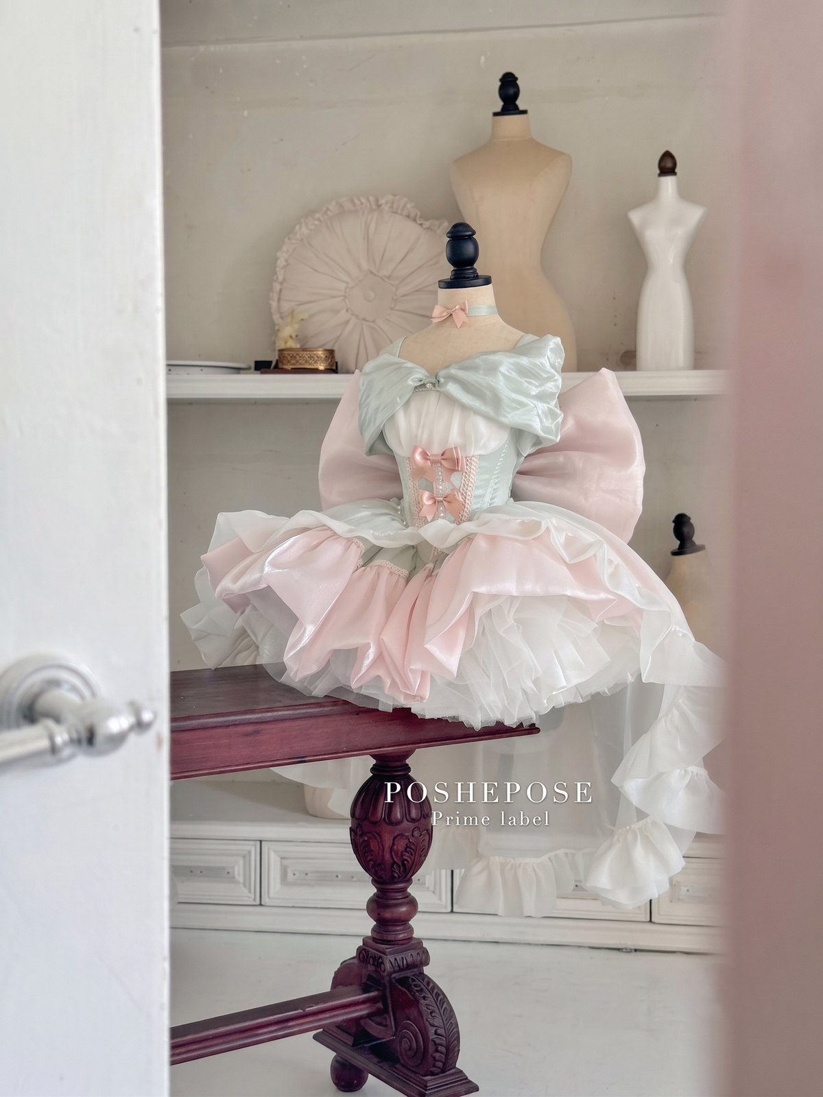 Pink Cherry Tea Princess Dress with layered ruffles and delicate bow details