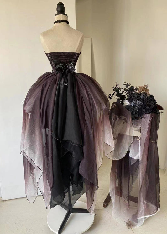 Prime Label Black Swan dress featuring dramatic ombre ruffles.