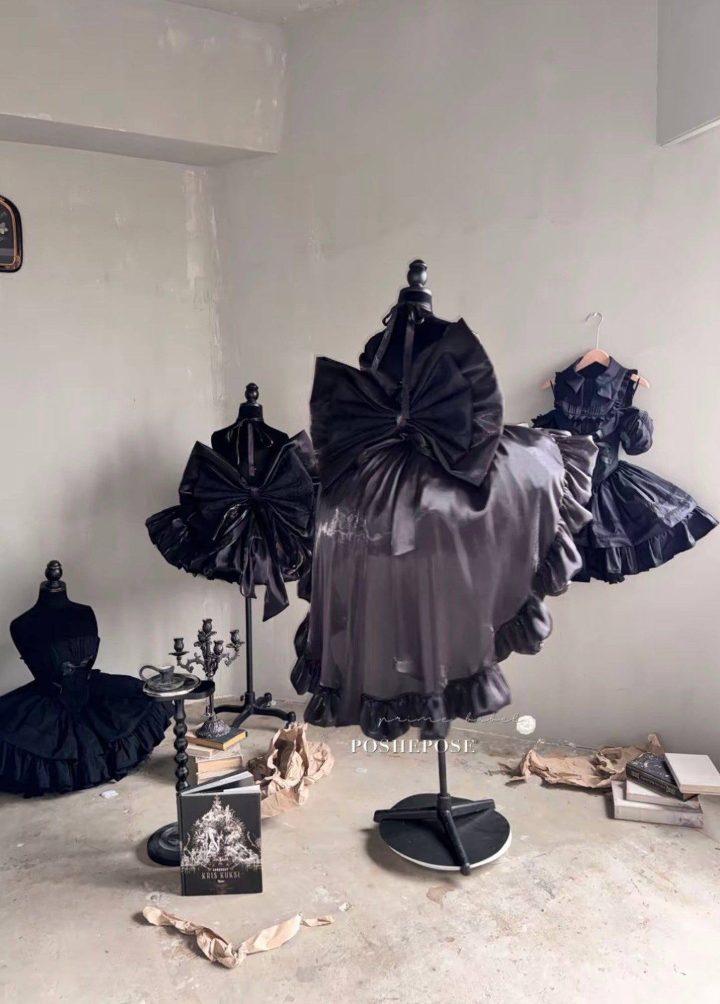 Stylish obsidian princess dress with kawaii gothic elegance and soft lace details by Posheposeglobal.