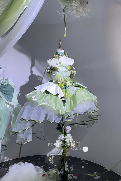 Green Gown coquette party dress nature fashion inspired