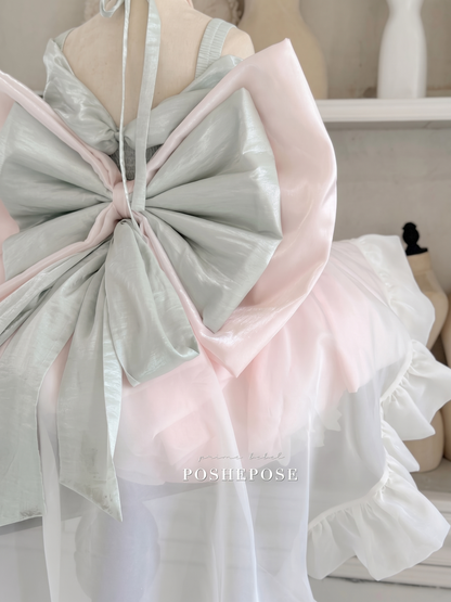 Voluminous layered Lolita princess skirt with pink and ivory ruffles