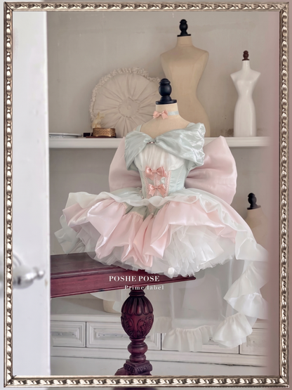 Cherry Tea Princess Dress in pink, ivory and mint green with a voluminous princess skirt