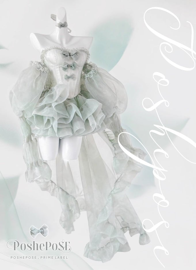 Ethereal Mint Green Haute Couture Princess Dress with Ruffled Layers - PoshePose Global