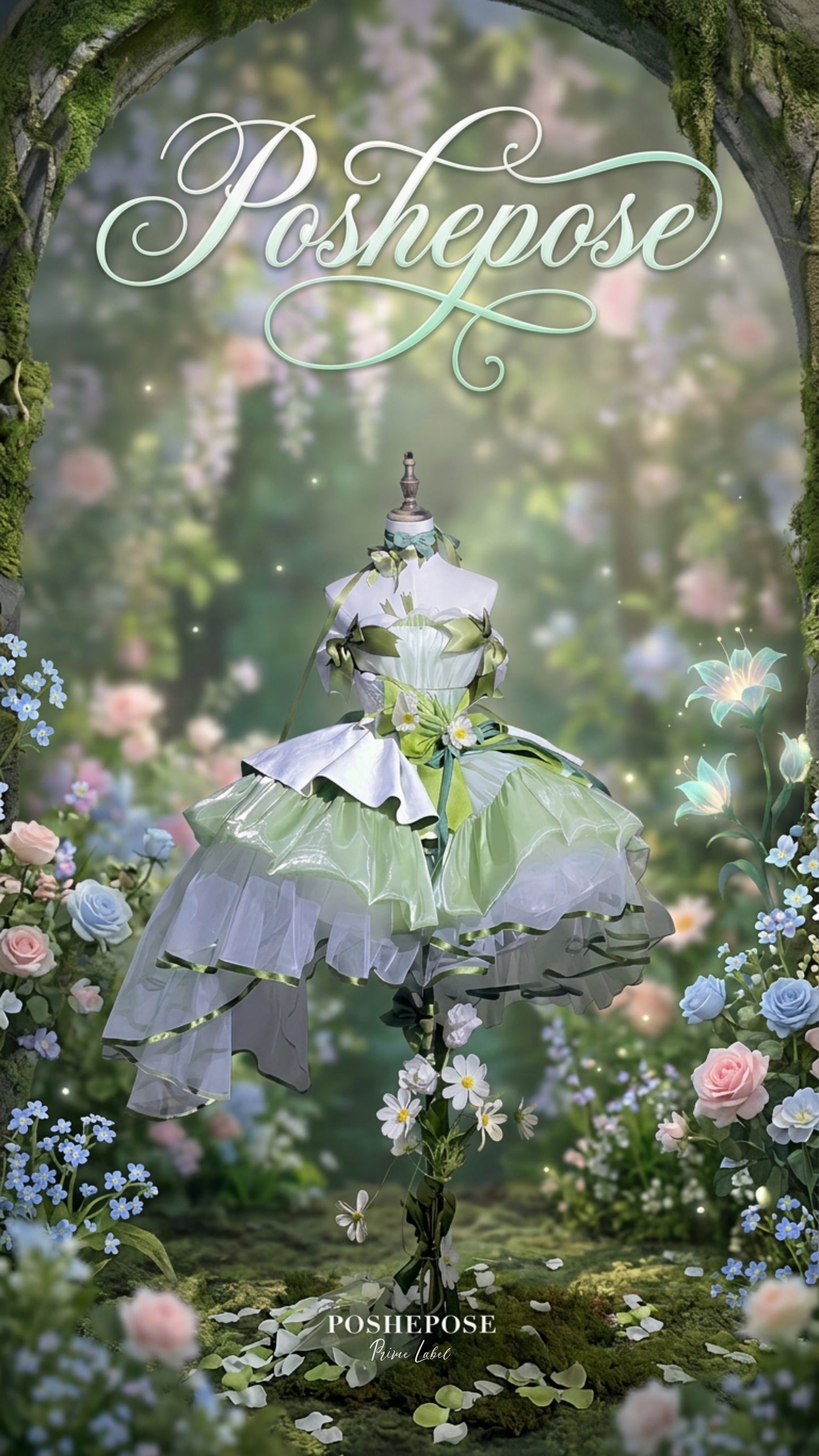poshepose Lily cute green dress nature floral inspired fairycore