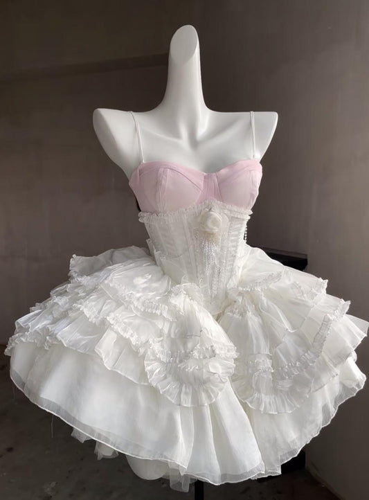 Twin Spirits Corset Powder Pink & Pure White - PoshePose Global