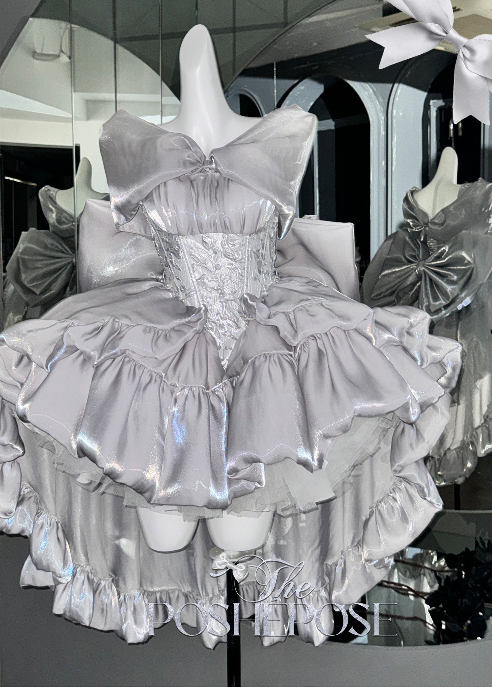 Shimmering silver dress with premium satin texture