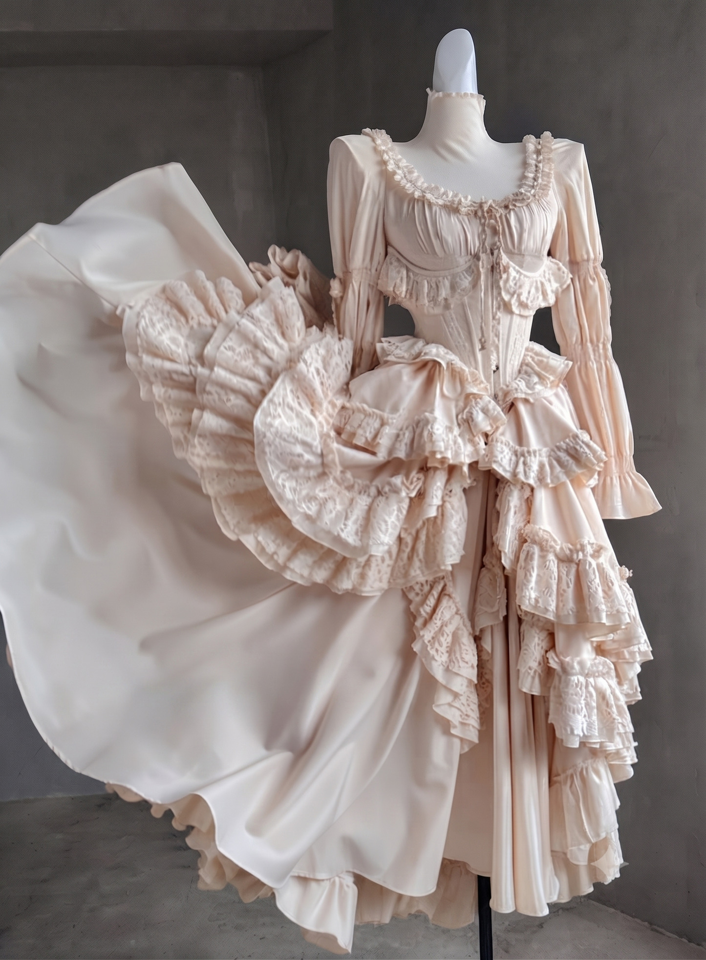 Victorian Time Beige Rococo Dress with Royalcore Vintage Princess Style - PoshePose Global