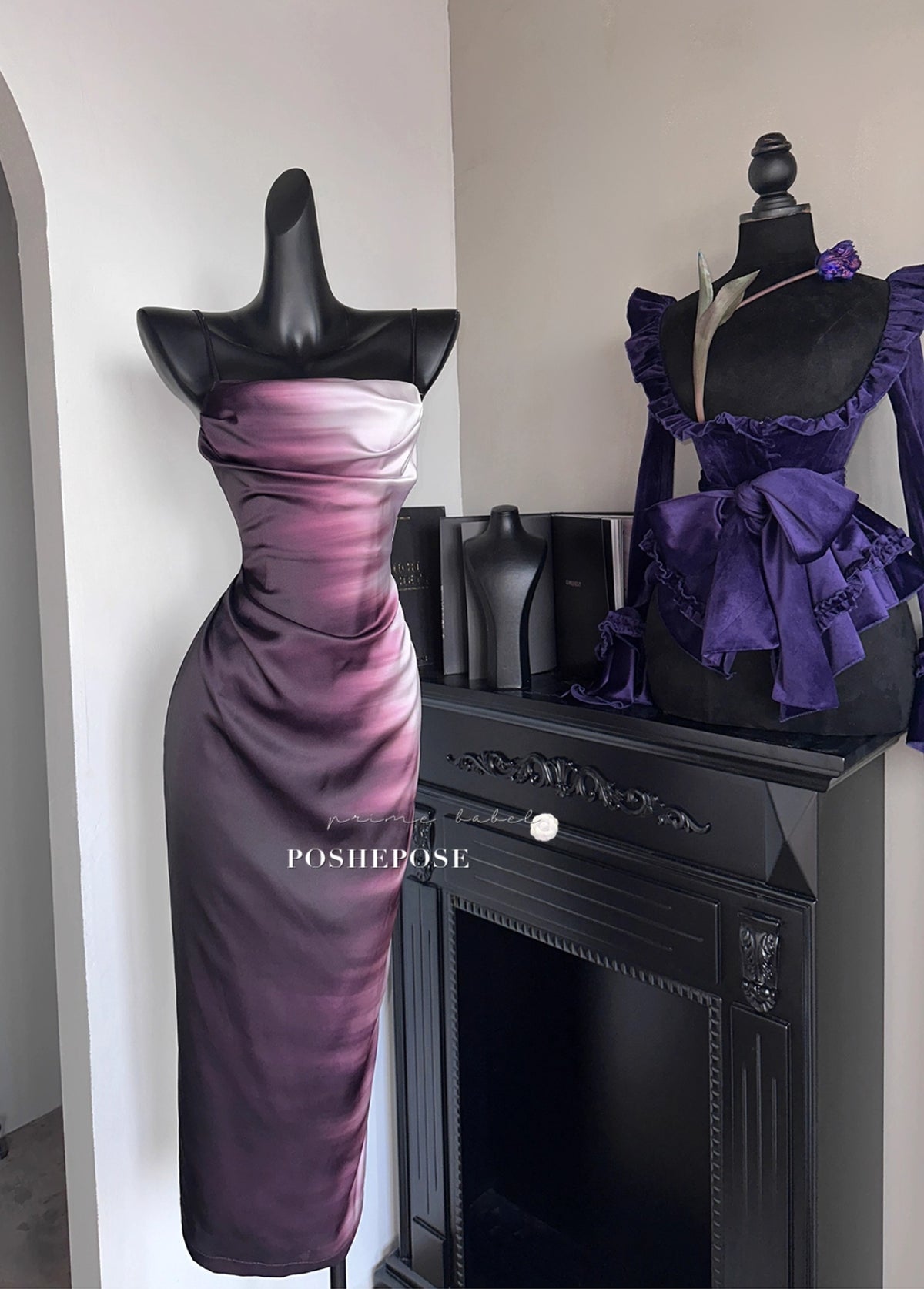 Dark Spirit Nightingale Dress by Poshepose Global in ombre satin.