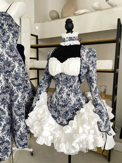 Rococo Laurel Poem Structured Corset in Caviar Blue - PoshePose Global