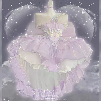 Celestial Moon - White & Star - Purple Couture Dress - PoshePose Global