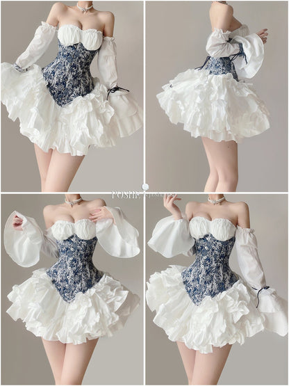 Rococo Laurel Poem Structured Corset in Caviar Blue - PoshePose Global