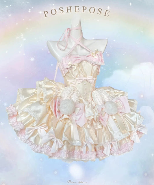 Soft girl aesthetic dress with lace, bows, and bunny motifs
