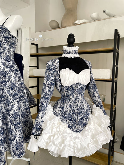 Rococo Laurel Poem Structured Corset in Caviar Blue - PoshePose Global