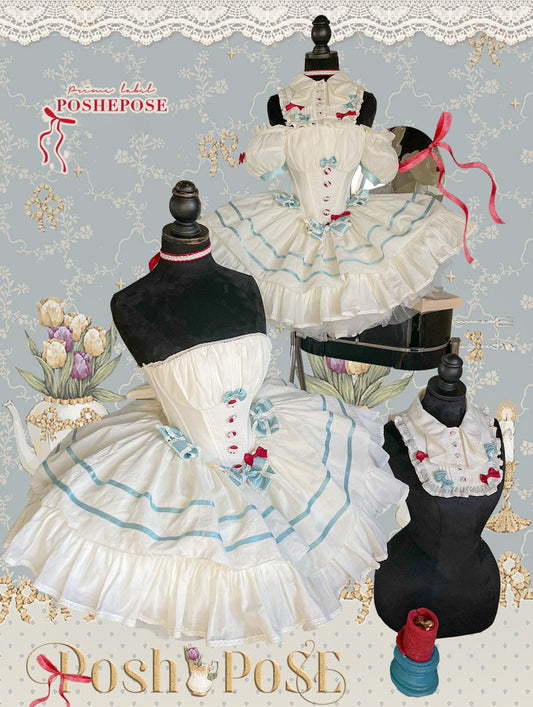 White Rabbit Paradise Lolita dress by Poshepose Global in white and pastel blue.
