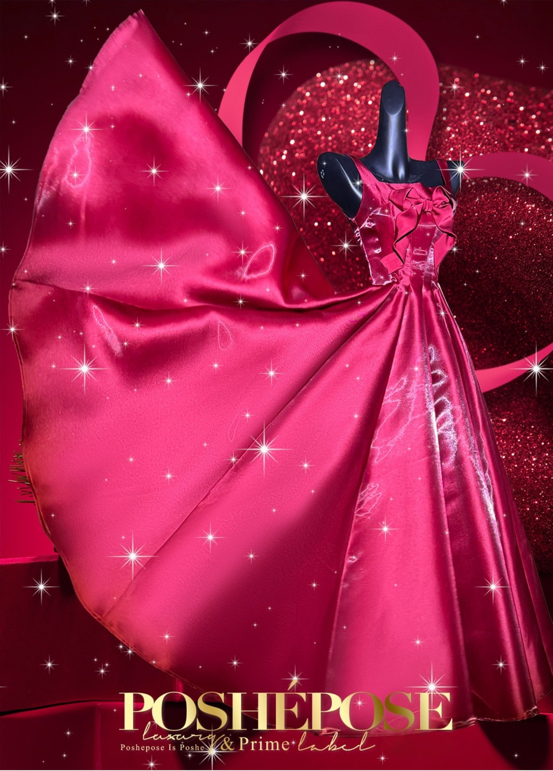 Elegant red gown designed for Christmas and New Year events.