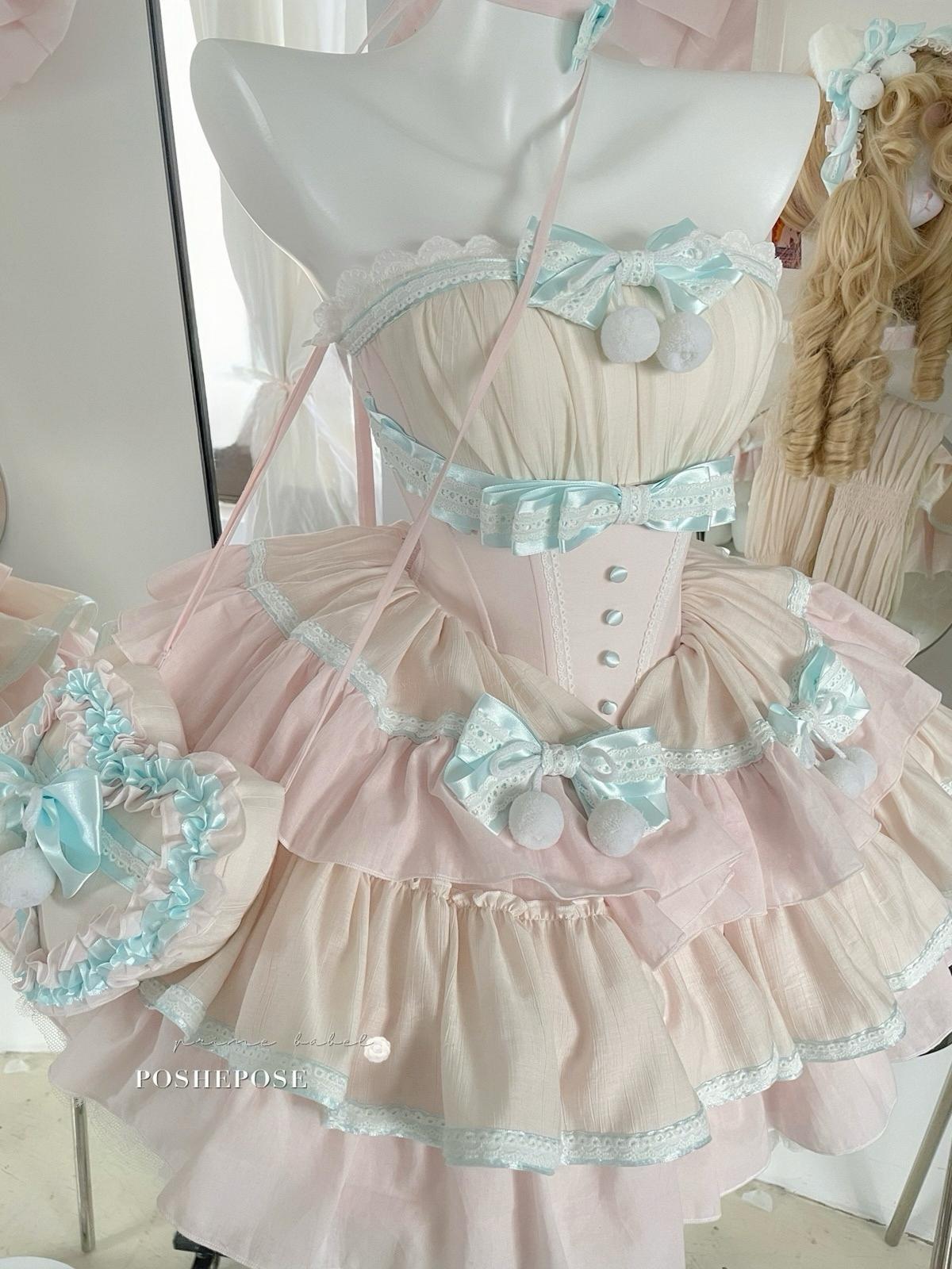 Cute mint and pink ruffle dress inspired by sweet lolita fashion from Poshepose Global.
