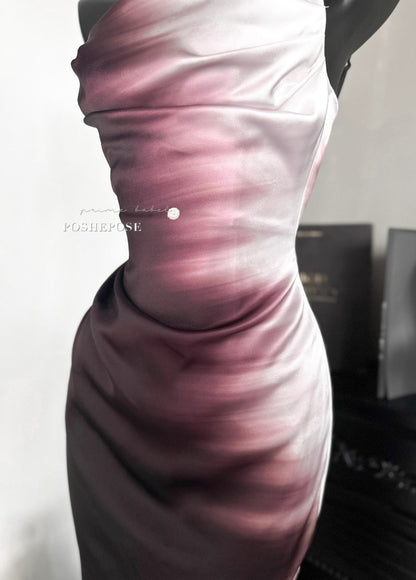 Elegant dark evening dress with minimalist sophistication.
