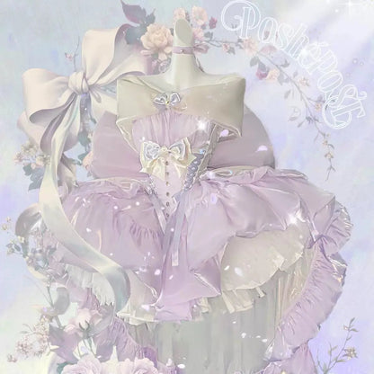 Celestial Moon - White & Star - Purple Couture Dress - PoshePose Global