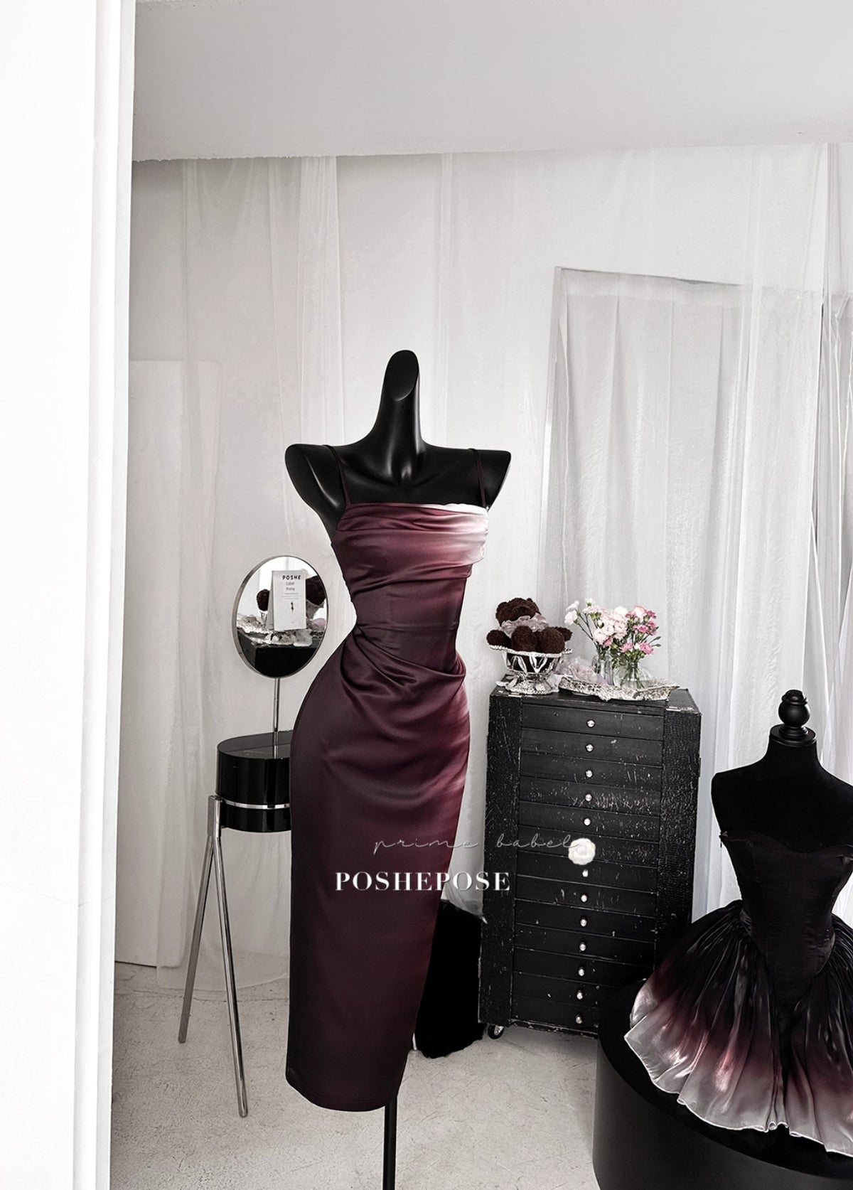 Ombre satin night dress featuring romantic minimalist design.