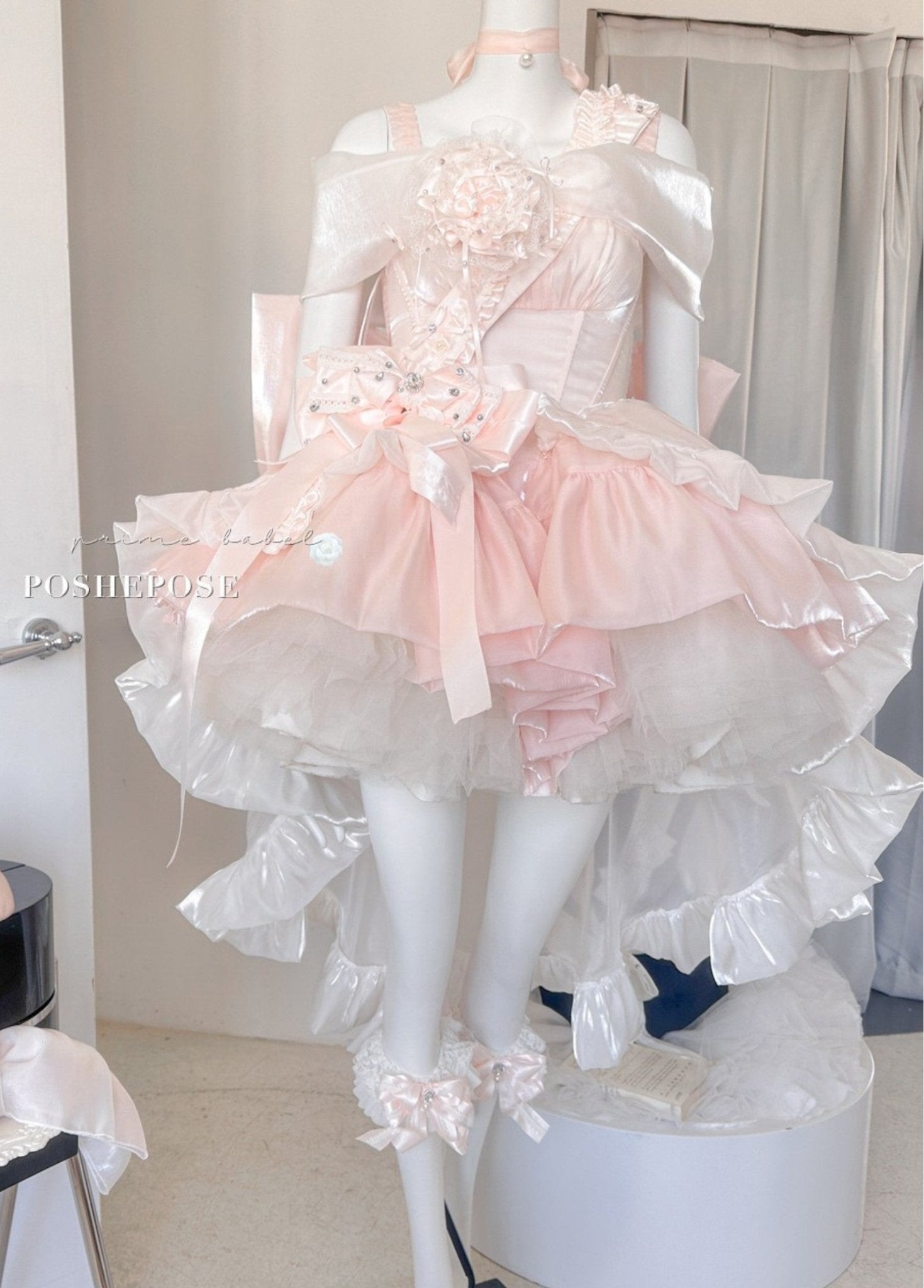 princess heart dress Princess Pink Heart-Shaped Neck Thick Satin Beaded Puff Wedding Dress PreppyDress