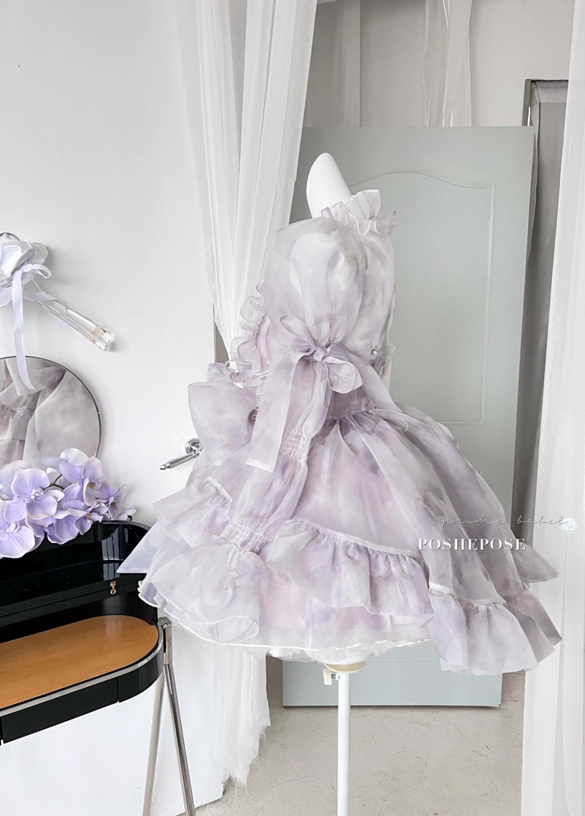 Innocent Spirit Iris pastel dress featuring puff sleeves and long ruffled hemline.