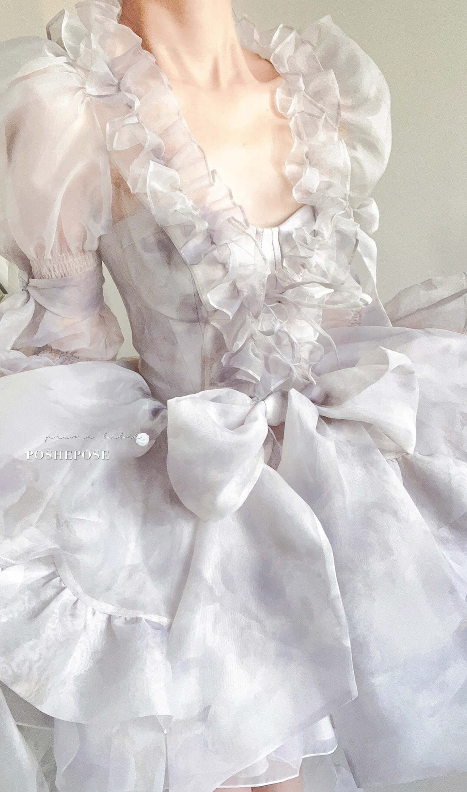 Fairycore organza outer cape with dreamy puff sleeves and structured waistline.