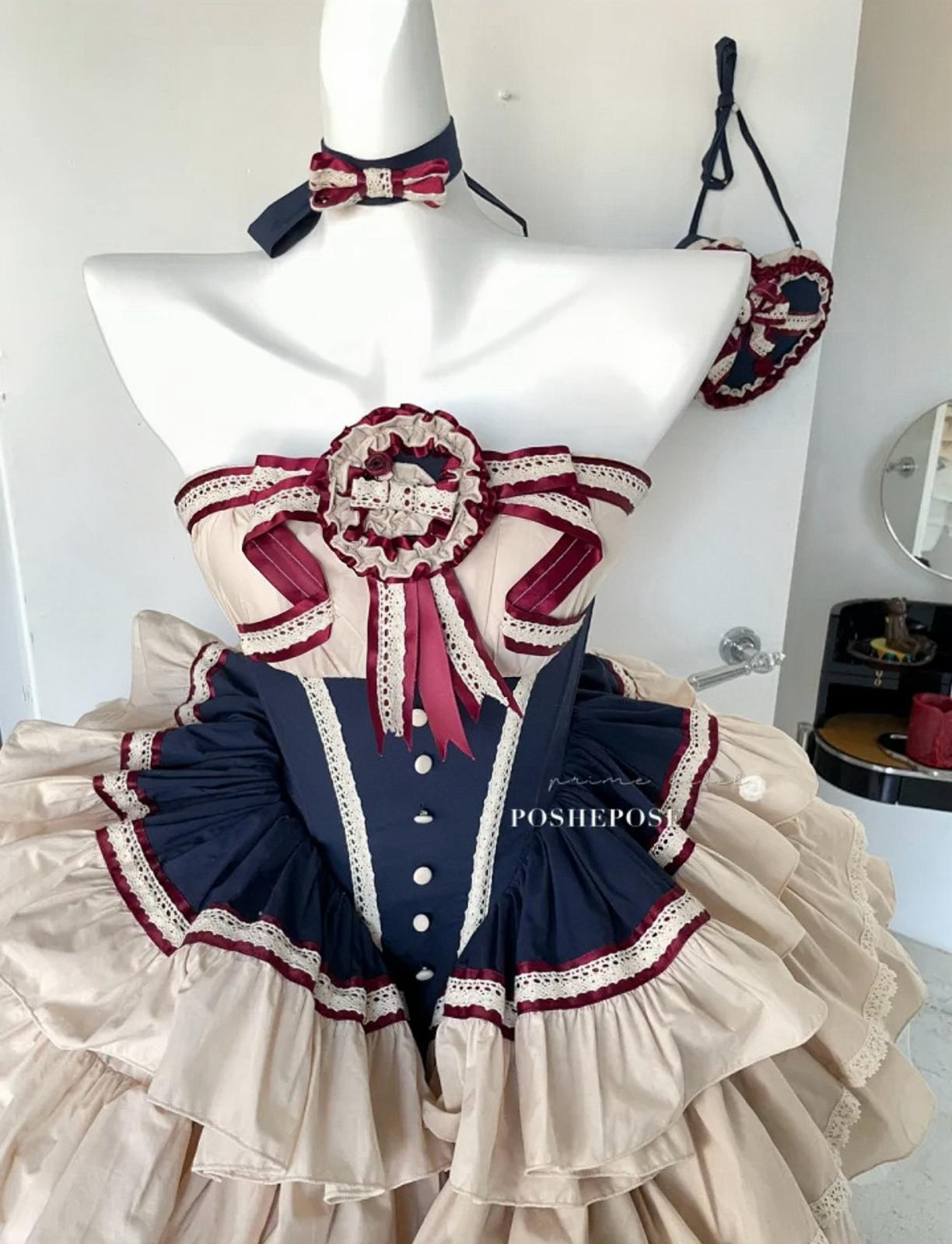 Poshepose Heart Dress Set with tiered skirt, corset waist, and lace embellishments.