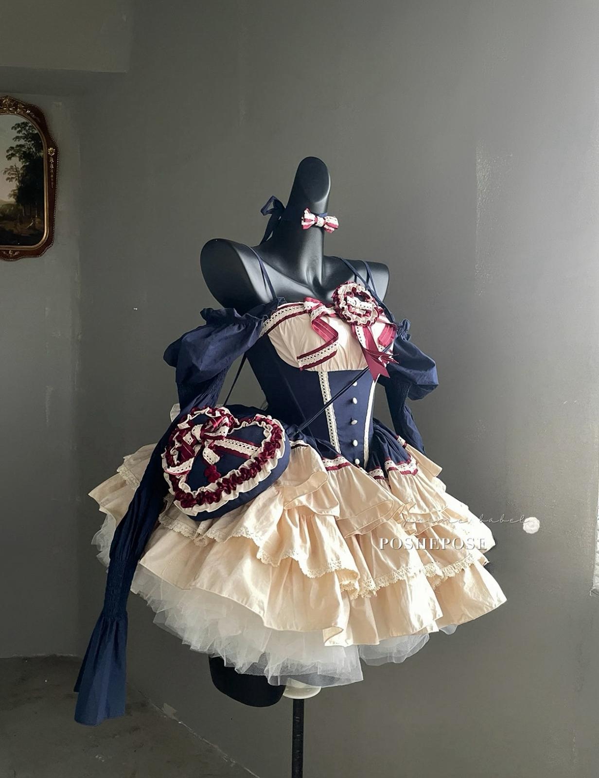 Sweet Lolita corset dress inspired by Snow White with layered ruffles and bow details.