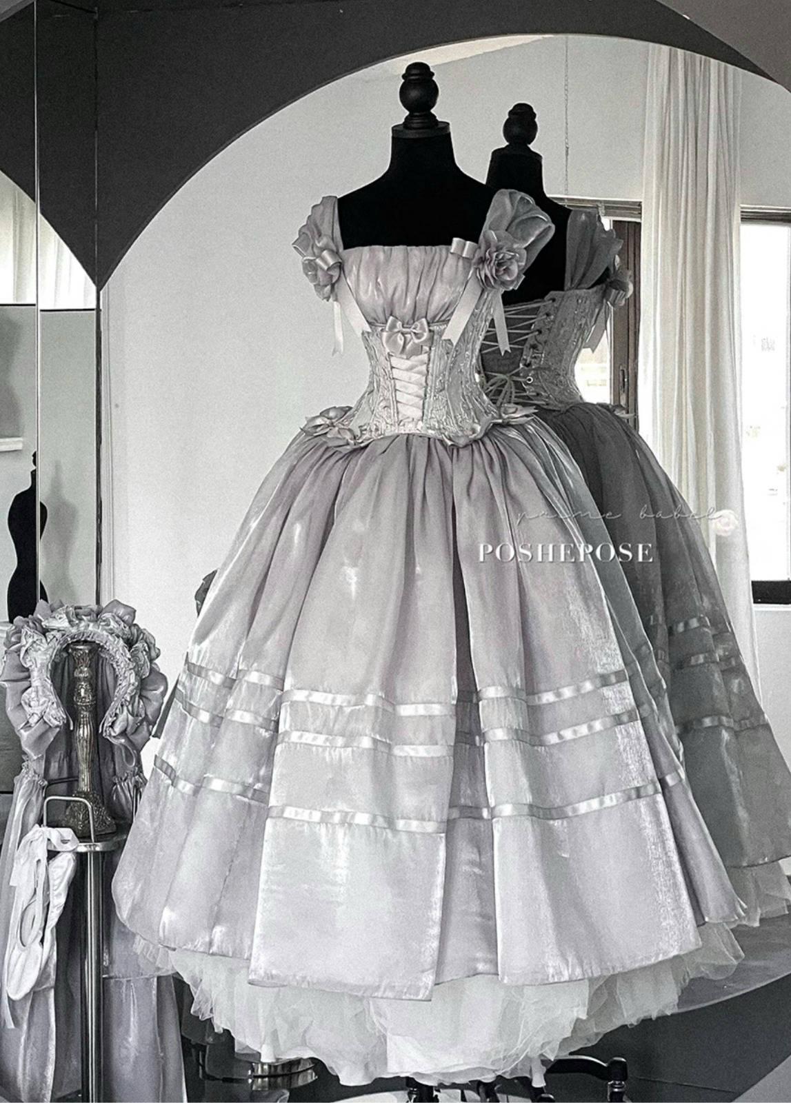 Luminious Moon Silver Antique Long Dress - PoshePose Global