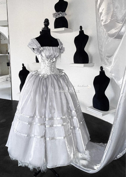 Luminious Moon Silver Antique Long Dress - PoshePose Global