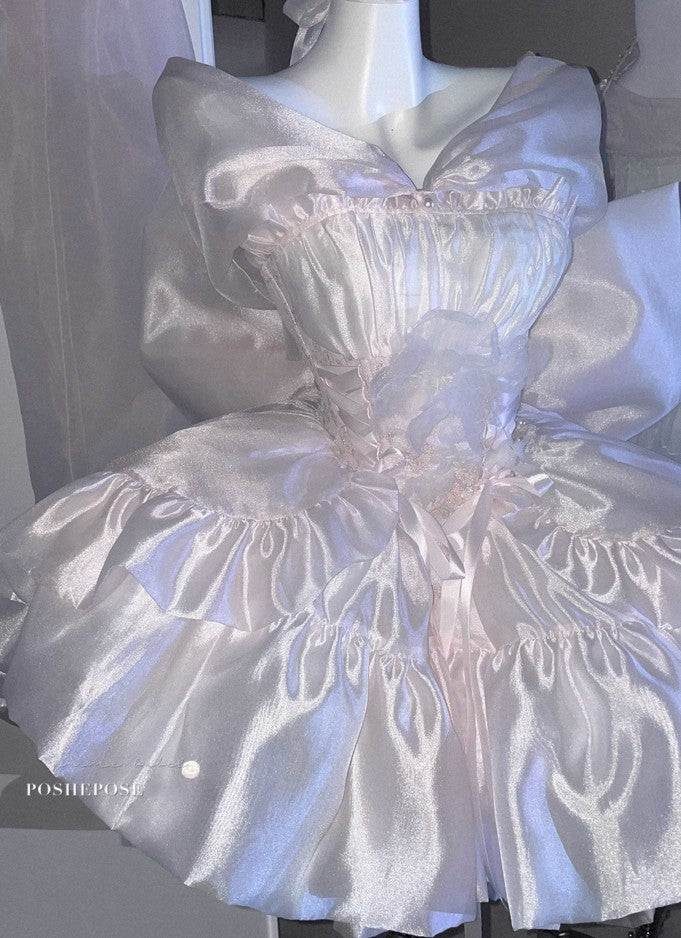 Pink Brocade & Feathers Dress - PoshePose Global