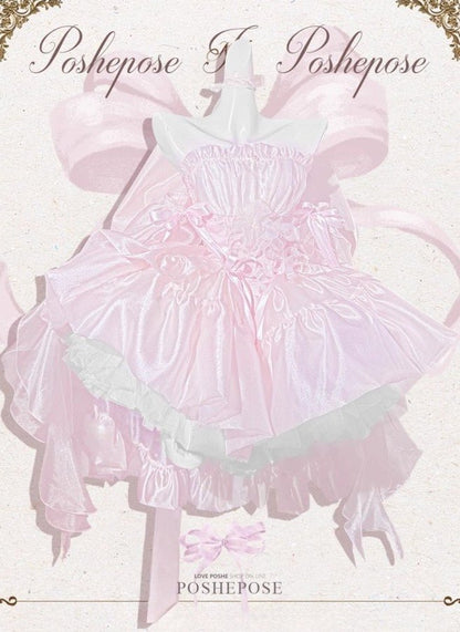 Pink Brocade & Feathers Dress - PoshePose Global