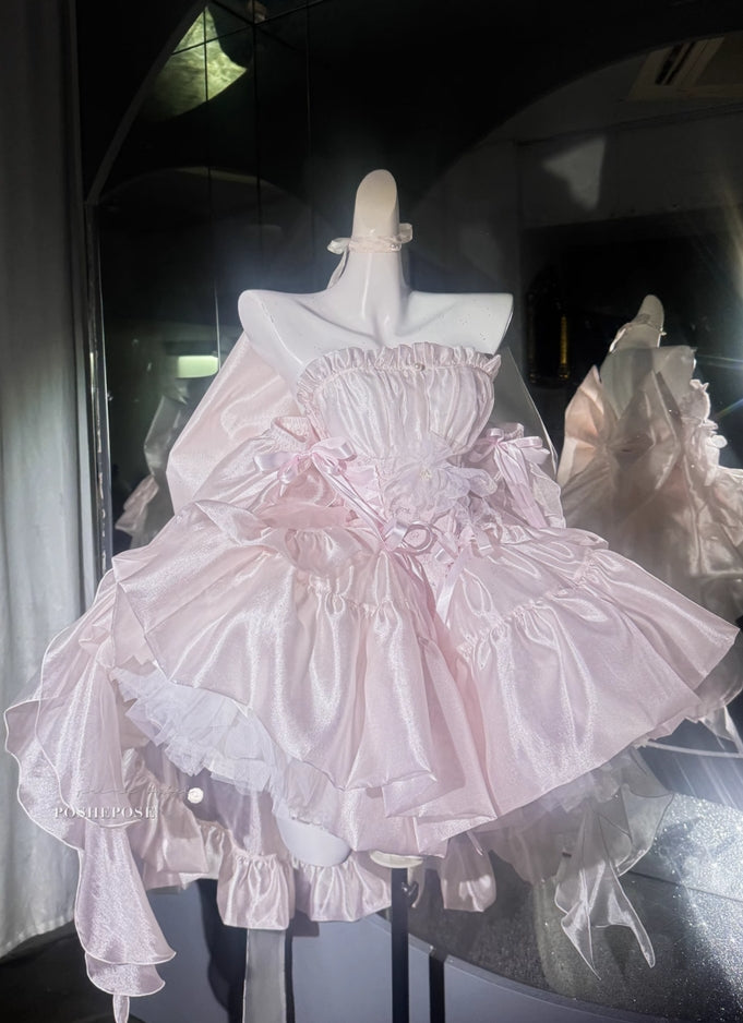 Pink Brocade & Feathers Dress - PoshePose Global