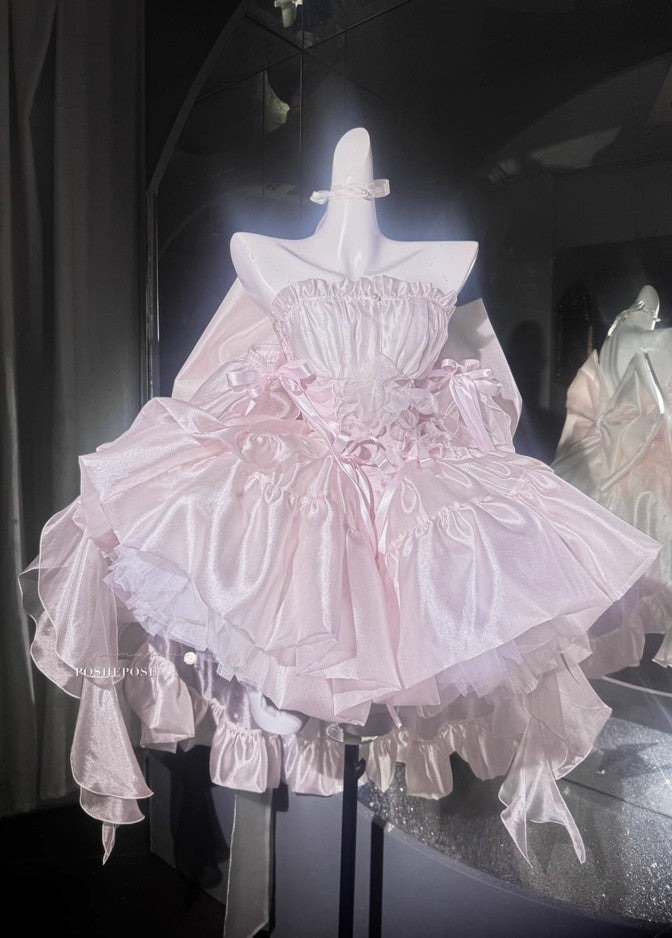 Pink Brocade & Feathers Dress - PoshePose Global