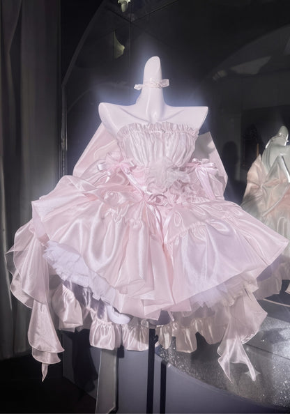 Pink Brocade & Feathers Dress - PoshePose Global