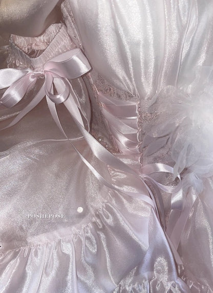Pink Brocade & Feathers Dress - PoshePose Global