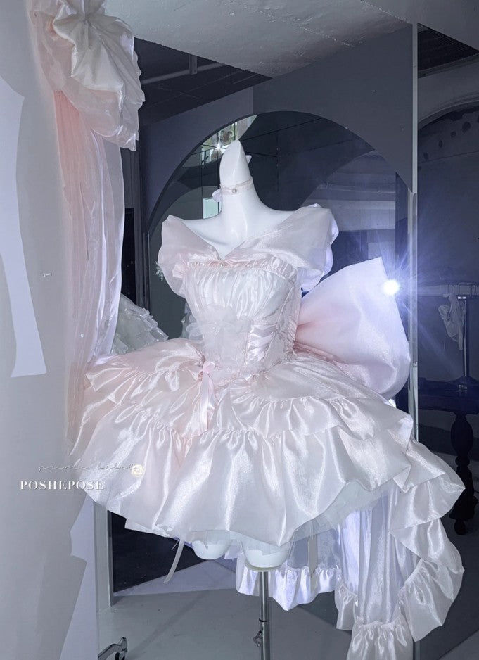 Pink Brocade & Feathers Dress - PoshePose Global