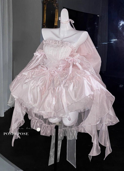 Pink Brocade & Feathers Dress - PoshePose Global