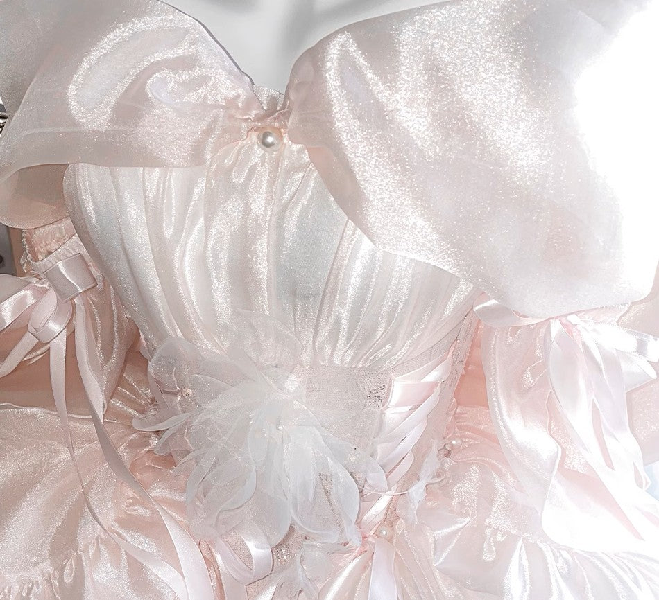 Pink Brocade & Feathers Dress - PoshePose Global