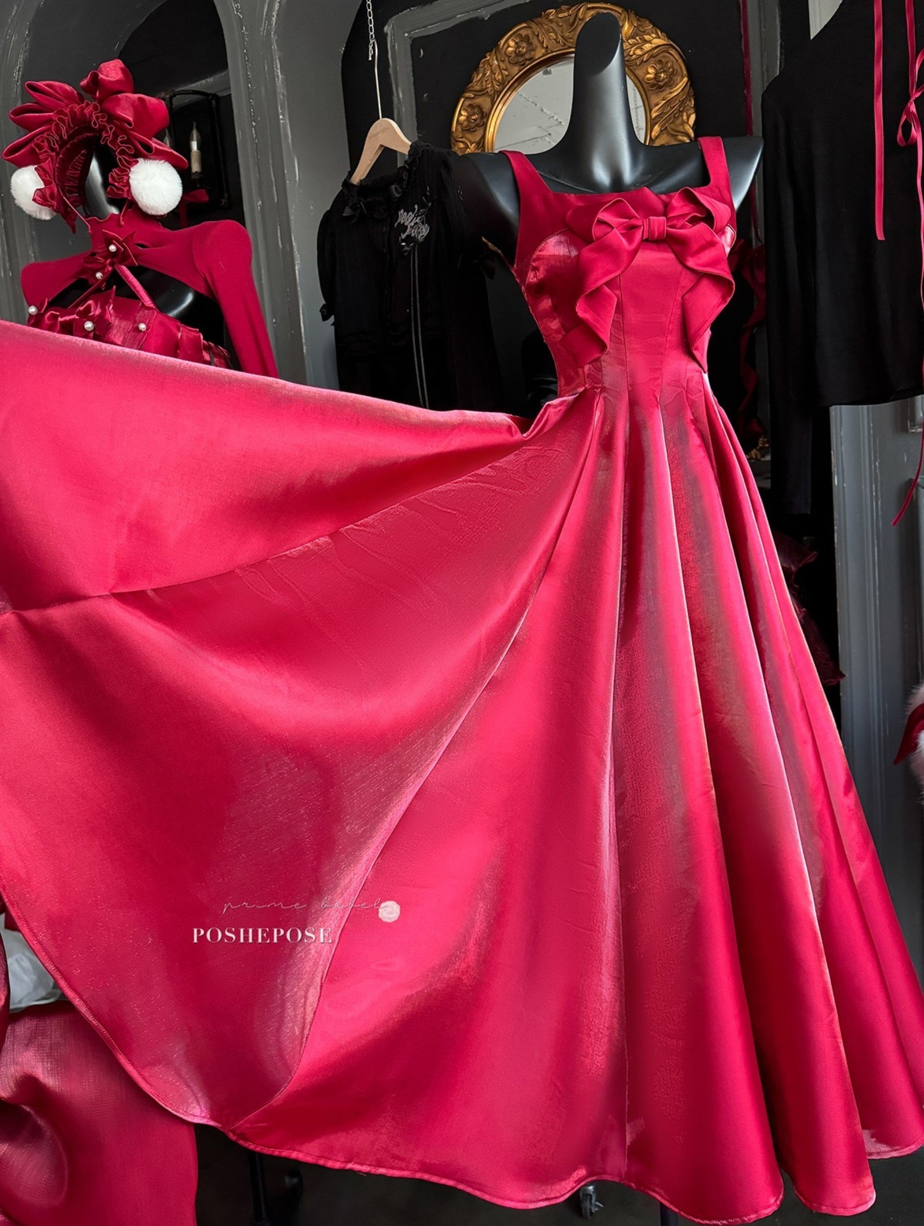 Lucky Red Dress by Poshepose Global in luxury satin fabric.