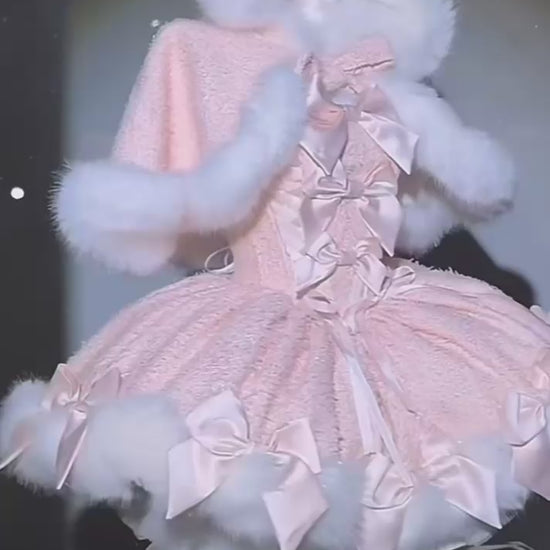 pink snow memories dress lolita fashion winter edition dress