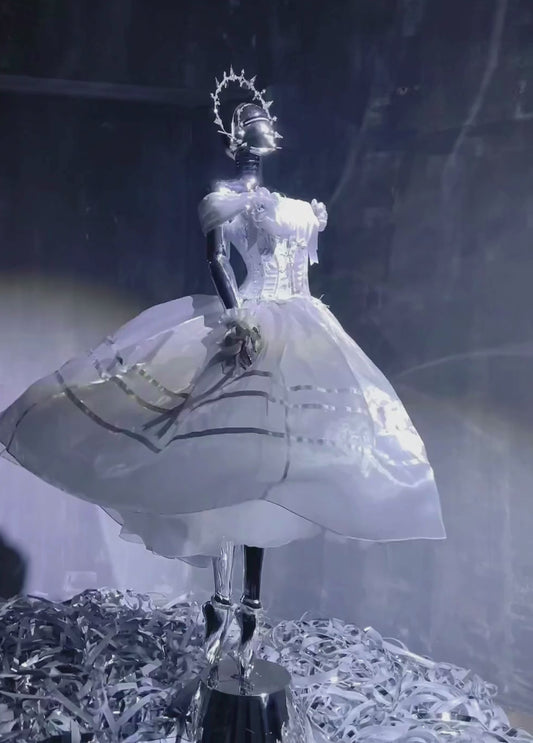 Luminious Moon Silver Antique Long Dress