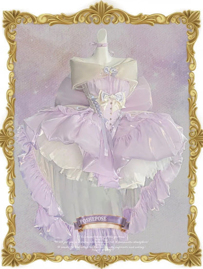 Celestial Moon - White & Star - Purple Couture Dress - PoshePose Global
