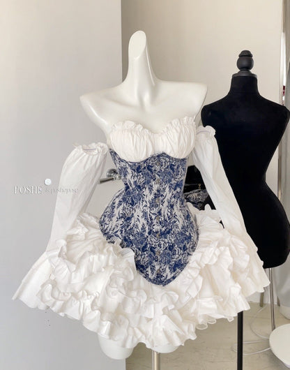 Rococo Laurel Poem Structured Corset in Caviar Blue - PoshePose Global